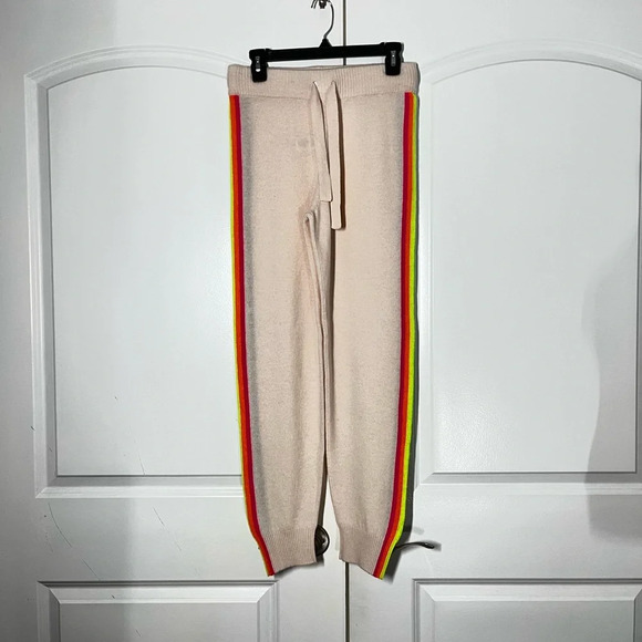 100% cashmere side rainbow stripes jogger